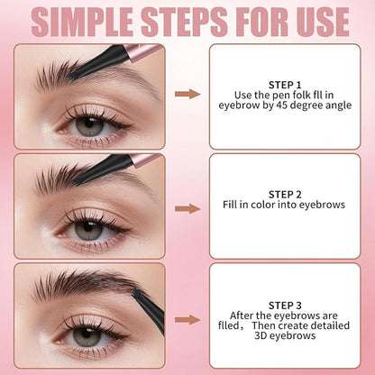 Eyebrow Pen, Waterproof Microblading Eyebrow Pencil, Eye Brown Makeup Pen with a Micro-Fork Tip for Women to Effortlessly Create Hair Like Natural Brows Grey