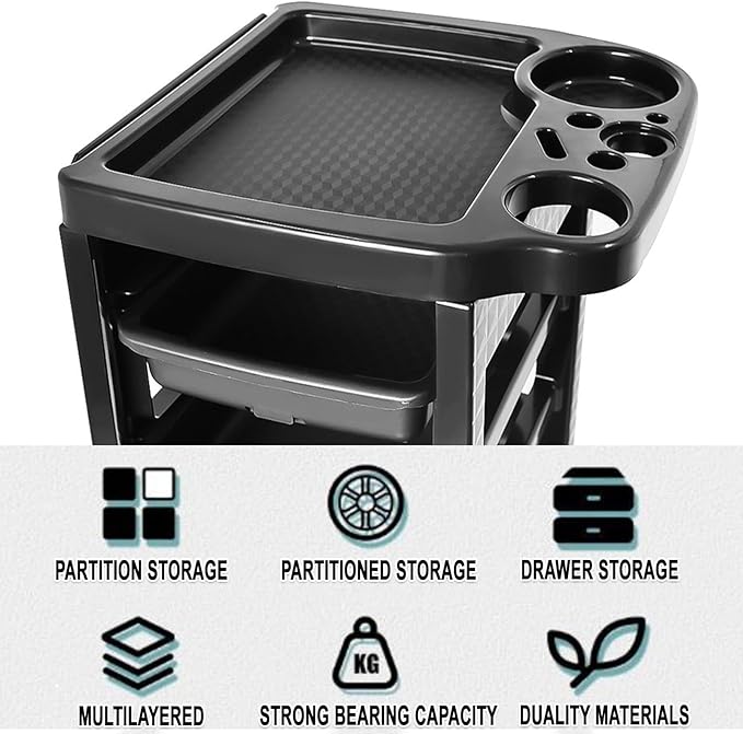 Salon Trolley Cart with Wheels & 5 Drawers, Salon Rolling Stations for Hair Stylist,Hairstylist for Beauty Tattoo Hairdressing Beauty Equipment, Black (T22-5DRAWER)
