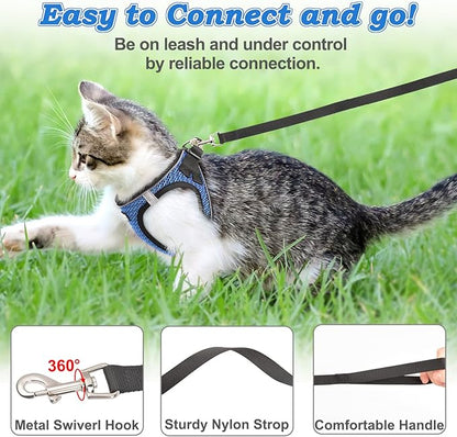 Cat Harness and Leash for Walking Escape Proof, Adjustable Kitten Vest Harness Reflective Soft Mesh Puppy Harness for Outdoor, Comfort Fit, Easy to Control (Blue, XXS)