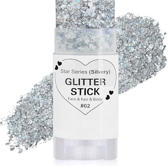 Silver Hair Glitter Stick, Chunky Sequins Body Face Glitter for Kids,Rave Music Festival Singer Concert Outfits for Women,Waterproof Halloween Shimmer Accessories for Parties & Events