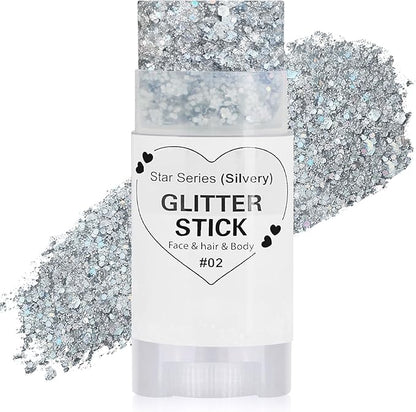 Silver Hair Glitter Stick, Chunky Sequins Body Face Glitter for Kids,Rave Music Festival Singer Concert Outfits for Women,Waterproof Halloween Shimmer Accessories for Parties & Events