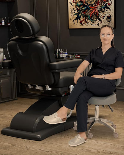 Paddie 360° Swivel Fully Electric Tattoo Chair 4 Motor with 20° Backward Tilt, Motorized Height & Angle Adjustable Massage Table Professional 660lbs, Headrest & Footrest Length Adjustable
