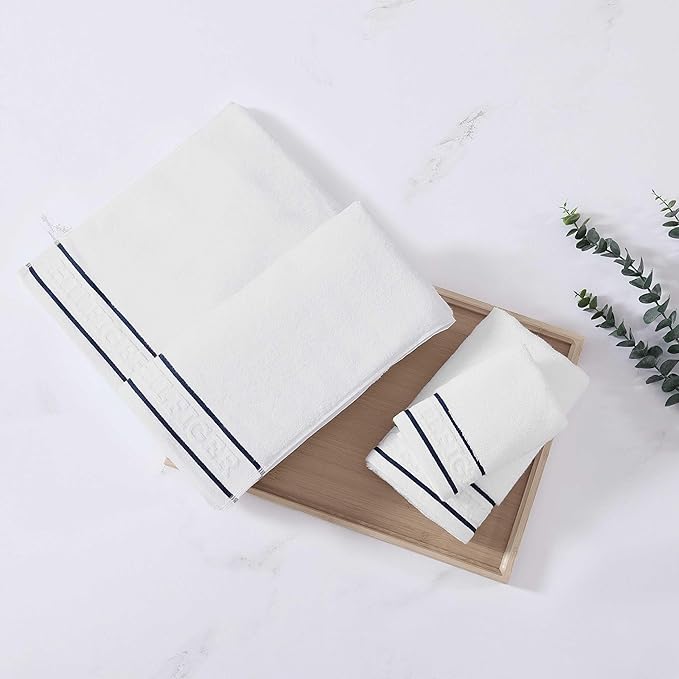 Tommy Hilfiger - Bath Towels, 100% Soft & Absorbent Plush Cotton with Zero Twist Constructions, Quick Dry and Medium Weight Bathroom Towels (Legacy White, 6 Piece)