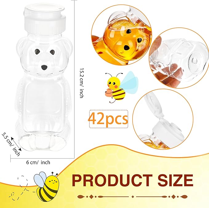 42 Pcs 8 oz Plastic Honey Bear Bottle Clear Honey Squeeze Bottles Empty Dispenser Container with Flip Lid for Storing Dispensing Holiday Wedding Gifts, 2 Colors (Color Set 2)