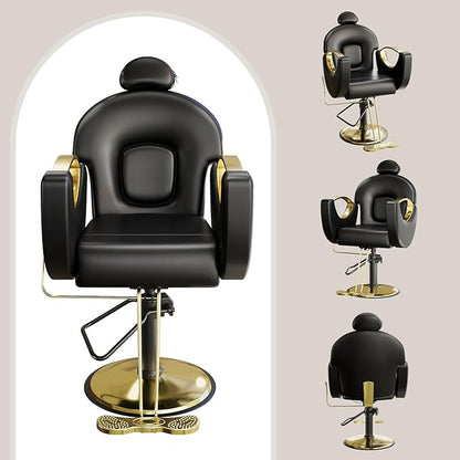 Reclining Barber Salon Chair, 360°Swivel Barber Chair with Heavy Duty Hydraulic Pump for Spa Shampoo Hair Stylist Barbershop Home, Black