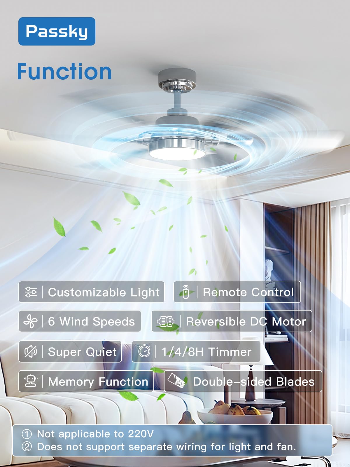 Passky Ceiling Fans With Lights, 52 Inch Nickel Ceiling Fan With Light And Remote Control, Reversible, Dimmable, 3Cct, Quiet, Ce