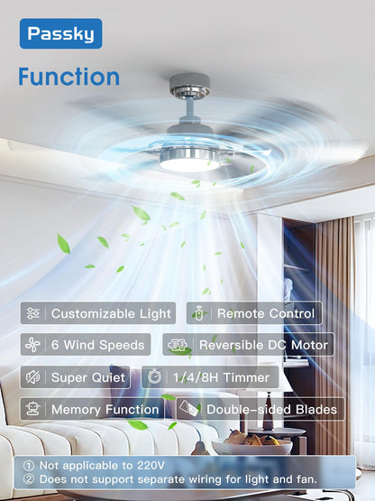 Passky Ceiling Fans With Lights, 52 Inch Nickel Ceiling Fan With Light And Remote Control, Reversible, Dimmable, 3Cct, Quiet, Ce