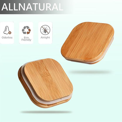 Food Storage Containers with Airtight Bamboo Lids Set of 5, Glass Canisters with Airtight Lids, Glass Food Storage Containers for Pasta, Oats, Coffee, Flour, Sugar, Best for Kitchen, Square