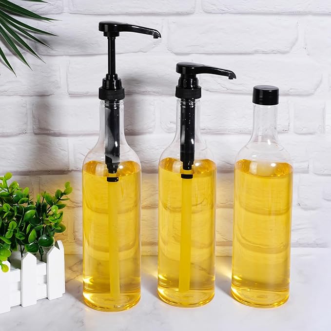 Maxdot 6 Pcs 25 oz Syrup Bottles with Pump Long Neck Bottles Plastic Syrup Pump Dispenser for Coffee Bar Accessories Home Party