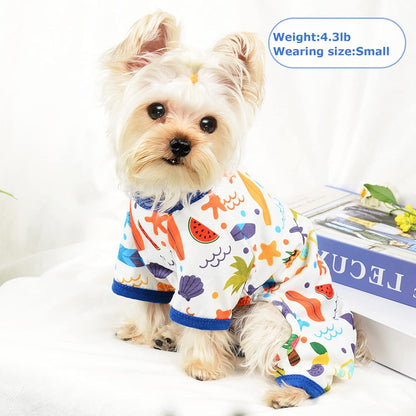 Dog Pajamas Pjs Spring Summer Dog Clothes for Small Dogs Girl - Boy - Medium Size Dogs, Soft Stretchy Puppy Clothes Doggie Onesies Cat Pet Jammies Outfit (Beach, Small)