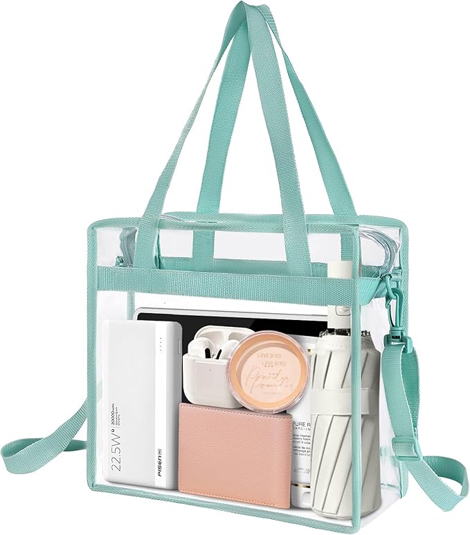 BAGAIL Clear Bags 12x6x12 Stadium Approved Clear Tote Bag with Zipper Closure Crossbody Shoulder Bag with Adjustable Strap