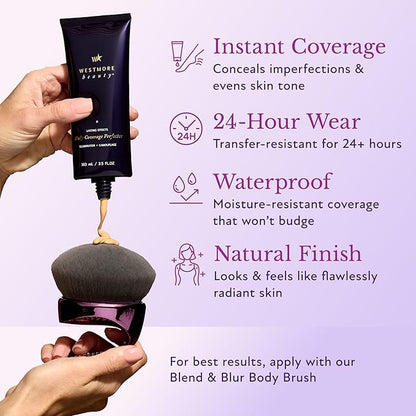 Westmore Beauty Body Coverage Perfector – Waterproof Leg & Body Makeup - Tattoo Cover Up Makeup - 3.5 Oz (Warm Radiance)