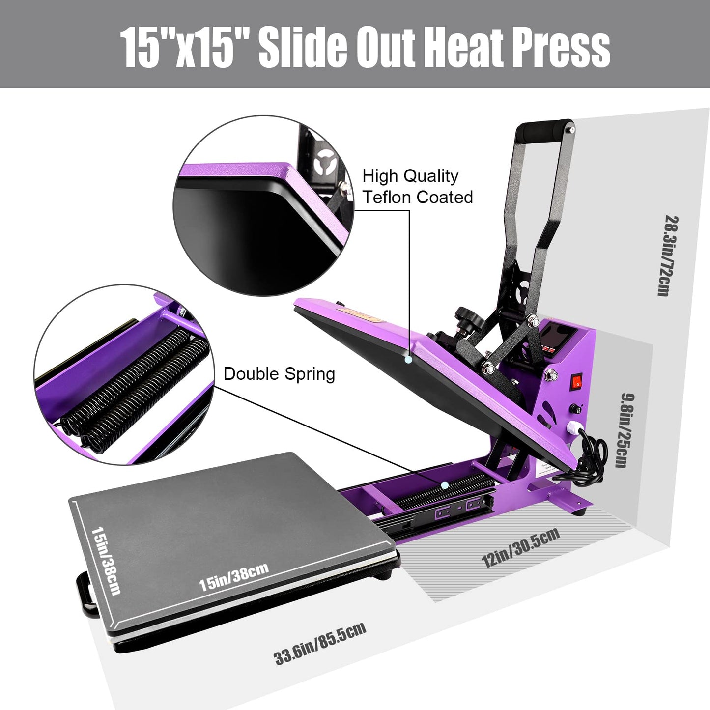 BetterSub Heat Press Machine 15x15 Inch, Digital Slide Out Drawer Heat Press for T-Shirts, 1000W Heat Press Machine for DTF, Sublimation, HTV Transfers, with LCD Control Panel & Pressure Adjustment
