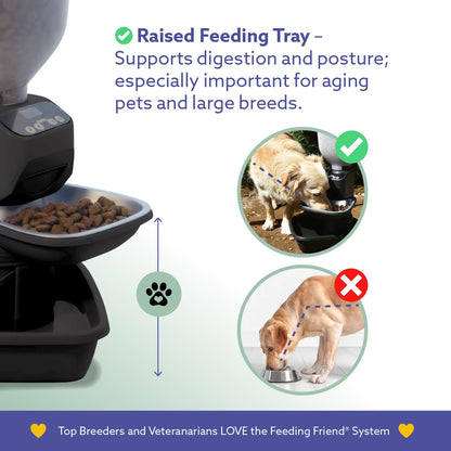 Feeding Friend Automatic Dog & Cat Food Feeder with Water Dispenser – Smart Pet Feeder with Portion Control, OLED Display, Anti Jam Design, Battery Operated Dispenser for Small- (XS) Pets - Black