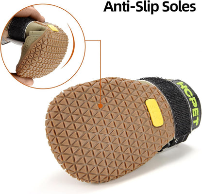 Hcpet Dog Boots for Large Dogs, Dog Shoes for Hot Pavement Winter Snow, Paw Protector Dog Booties Designed for Comfort and Breathability, Outdoor Booties for Small Medium Dogs for Hiking Brown Size 1