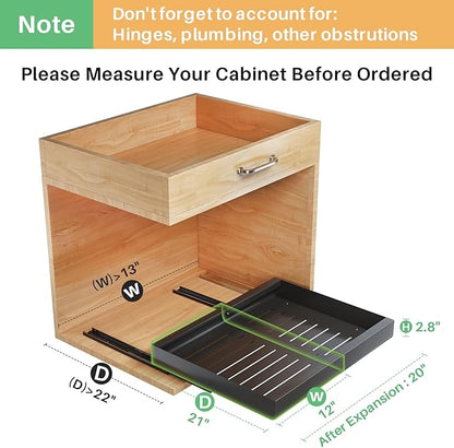 Pull out Cabinet Organizer, Expandable(12"-20") Heavy Duty Slide out Drawer Fixed with Adhesive Nano Film for Pots, Roll out Shelf Storage for Kitchen Base Cabinet Organization, Pantry, Bathroom