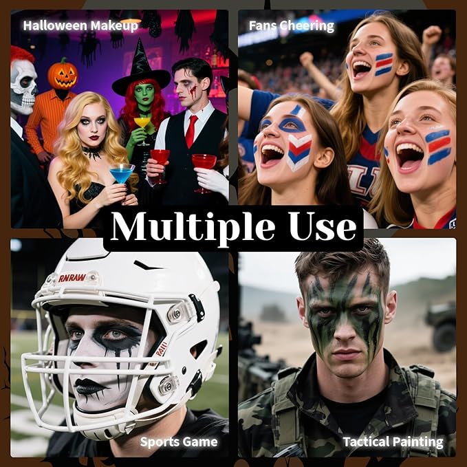 Black White Grey Face Body Paint Stick Set with Translucent Setting Powder and 3 Sponges, Professional Full Coverage Face Painting for Adults Halloween Cosplay SFX Skeleton Monster Makeup