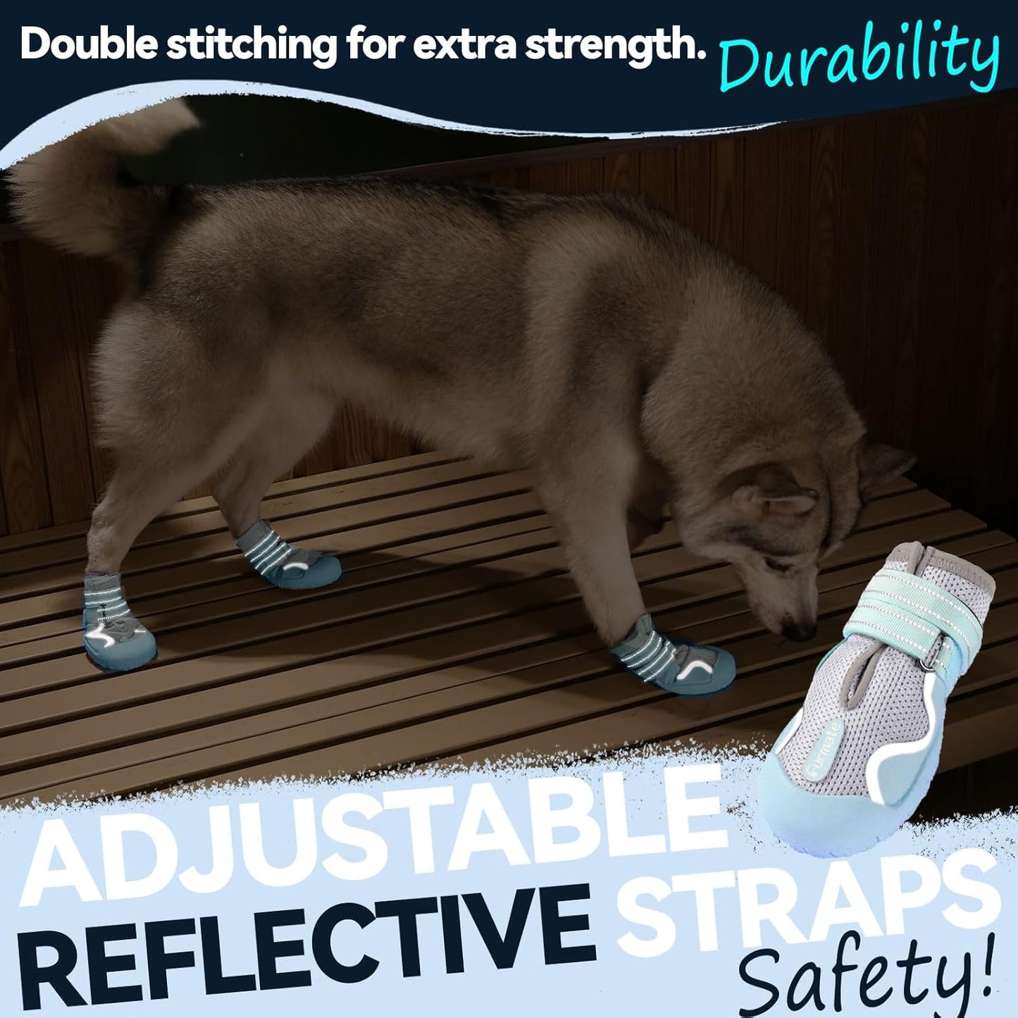 Dog Shoes for Large Small Medium Dogs, Breathable Mesh Dog Boots & Paw Protectors for Summer Hot Pavement Winter Snow, Waterproof Anti-Slip Dog Booties for Hiking Hardwood Floors(Blue-Beige4)
