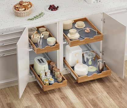 OCG 1 Tier Pull Out Cabinet Organizer (17" W x 21" D), Heavy-Duty Slide out Wood Drawer Shelf, Pull Out Drawer for Cabinets, Base Cabinet Organization for Kitchen, Pantry, Bathroom