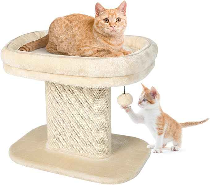 Tangkula Cat Tree for Indoor Cats, 2-Tier Cat Tower with Top Perch & Sisal Scratching Panel & Jingling Fur Ball Toy, Cozy Cat Bed with Scratching Post, Modern Small Kitten Activity Center (Beige)
