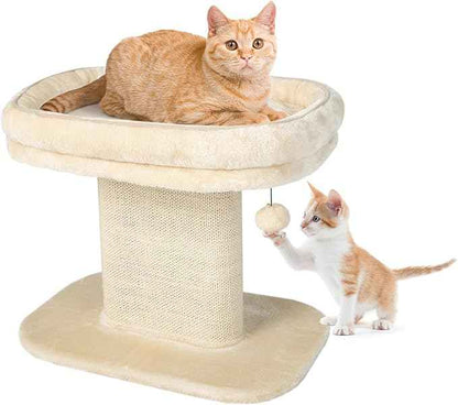 Tangkula Cat Tree for Indoor Cats, 2-Tier Cat Tower with Top Perch & Sisal Scratching Panel & Jingling Fur Ball Toy, Cozy Cat Bed with Scratching Post, Modern Small Kitten Activity Center (Beige)