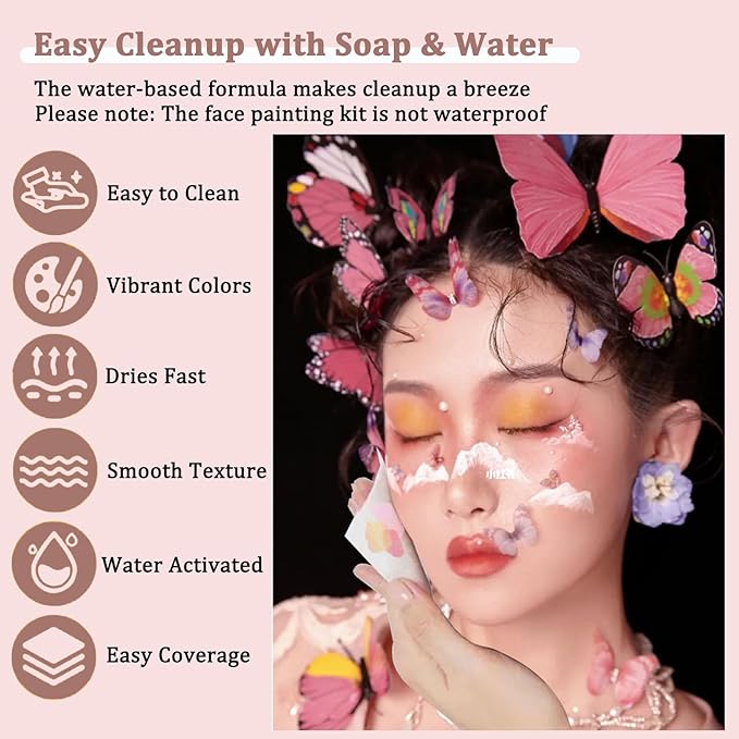 54 Color Face Painting Kit for Kids, Non Toxic Water Activated Face Paint kit Professional Palette with Multiple Facepaint Makeup Tools for Halloween, Carnival, Party, Creative Activities