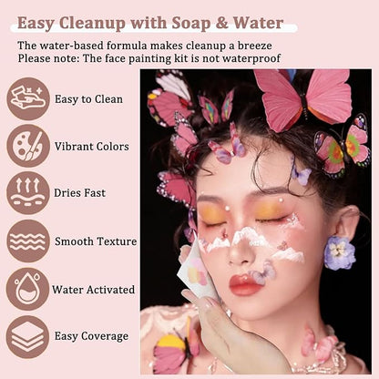54 Color Face Painting Kit for Kids, Non Toxic Water Activated Face Paint kit Professional Palette with Multiple Facepaint Makeup Tools for Halloween, Carnival, Party, Creative Activities