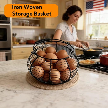Wire Egg Basket for Gathering Fresh Eggs with Handle | Metal Egg Holder Countertop | Farm Fresh Egg Collecting Basket and Storage Holder | Suitable for Kitchen, Countertop and Farm