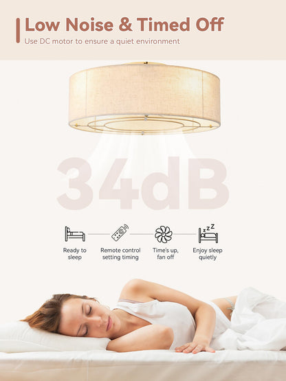 Ymkskj Low Profile Ceiling Fans With Lights, 20 Boho Rattan Ceiling Fan With Light Flush Mount And Remote Control, Drum Caged Wi