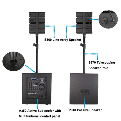 Proreck Club 3000 12-Inch 4000W Dj Powered Pa Speaker System Combo Set With Bluetooth Usb Drive Read Function Sd Card Remote Con