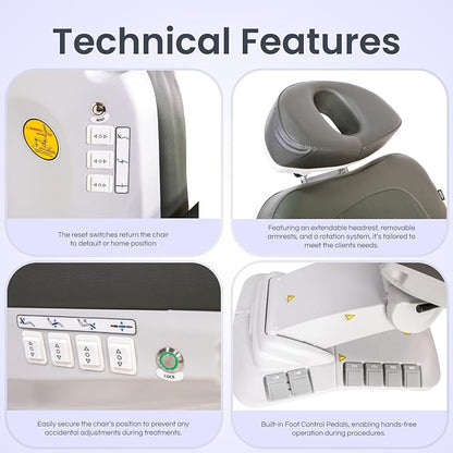 Premium Facial Bed for Esthetician, Electric Med Spa Chair with 120° Rotation, Built-in Foot Controls, Medical-Grade Microfiber, 2-Year Warranty, Memory Functions - 2246EBM, Sand