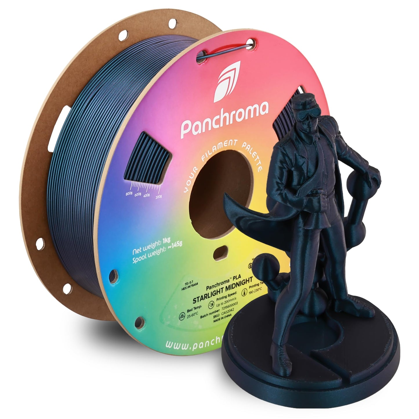 Polymaker Panchroma Blue Color Changing PLA, 1.75mm, 1KG, Glitter Starlight Midnight 3D Printer Filament, Hides Layer Lines, Eas