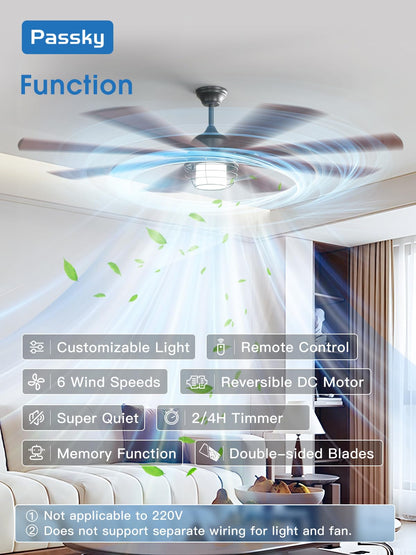 Passky Ceiling Fans With Lights, 72 Inch Black Ceiling Fan With Light And Remote Control, Reversible, Dimmable, 3Cct, Quiet, Cag
