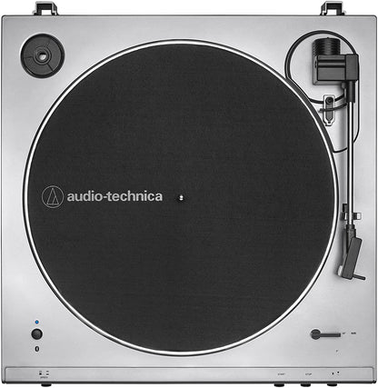 Audio-Technica At-Lp60Xbt-Sv Fully Automatic Bluetooth Belt-Drive Stereo Turntable, Silver, Hi-Fi, 2 Speed, Dust Cover, Anti-Res