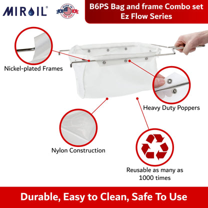 Miroil B6Ps Fryer Filter Bag & Frame Combo, Extends Grease Life, Handles Hot & Cold Cooking Oil & Filters Up To 70 Lb. Polishing