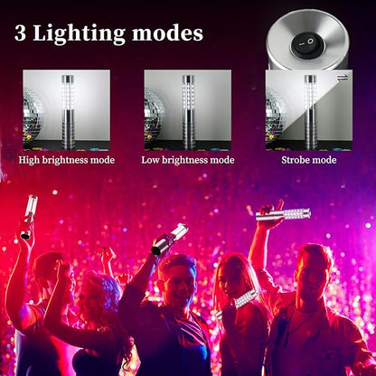 6 Pieces LED Strobe Baton Light Rechargeable Bottle Service Sparklers Stick Reusable Champagne Bottle Handheld LED for Club Stage Nightclub Party Concert Event Bar Outdoor - Silver