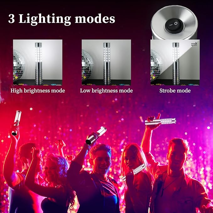 4 Pieces LED Strobe Baton Light Rechargeable Bottle Service Sparklers Stick Reusable Champagne Bottle Handheld LED for Club Stage Nightclub Party Concert Event Bar Outdoor - Silver