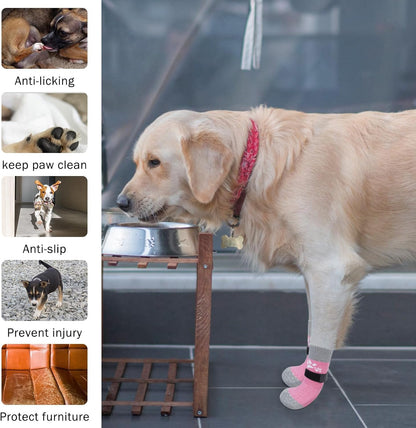 SCENEREAL Anti Slip Dog Sock to Prevent Licking Paws for Hardwood Floors, Boots & Paw Protector Shoes for Hot/Cold Pavement with Grippers, Double Sides Grips for Small Medium Large Senior Dogs, S