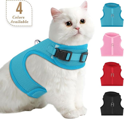 Athena Collection Adjustable Cat Harness with Velcro, Portable Large Sized Cat Vest Harness Breathable Comfy Escape Proof Cat Kitten Harness Pet Supplies for Outdoor Walking Training, Blue