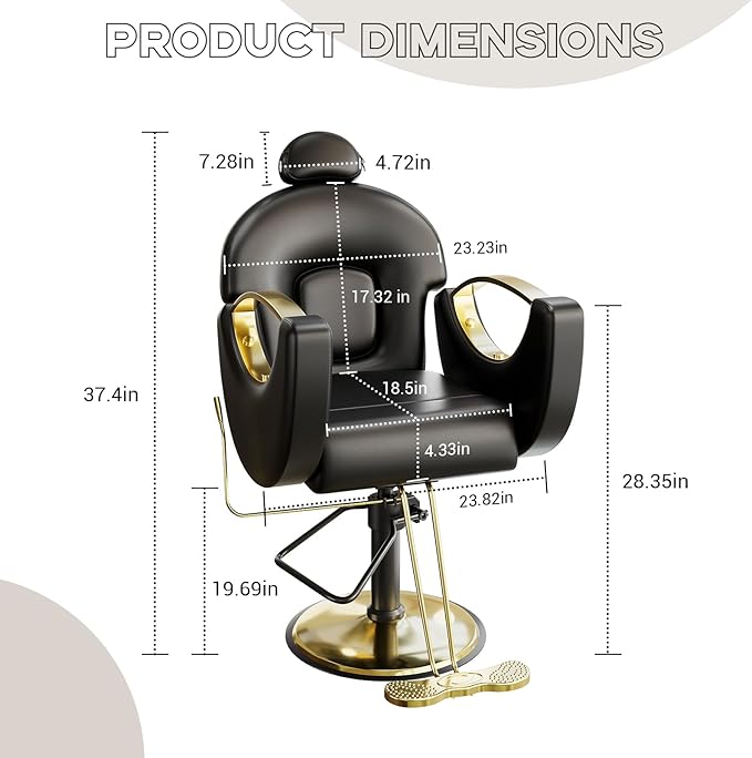Reclining Barber Salon Chair, 360°Swivel Barber Chair with Heavy Duty Hydraulic Pump for Spa Shampoo Hair Stylist Barbershop Home, Black