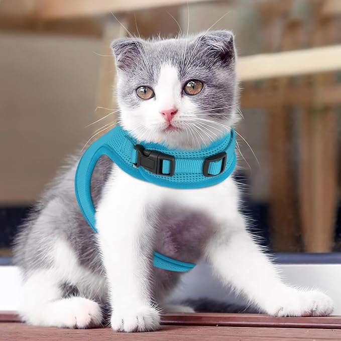 Athena Collection Adjustable Cat Harness with Velcro, Portable Extra Small Cat Vest Harness Breathable Comfy Escape Proof Cat Kitten Harness Pet Supplies for Outdoor Walking, Training, Blue