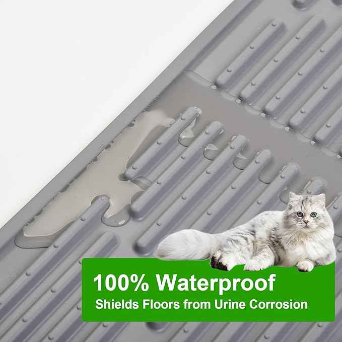 Gosmol Waterproof Cat Litter Mat XXL, 38" x 25" Litter Trapping Mat，Kitty Litter Box Mats Extra Large Easy Clean, Litter Trapping Catcher Mat, Cat Supplies & Accessories for Indoor Cats -Grey