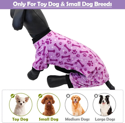 PET SHOW 4 Pack Small Dog Pajamas Paw Bone Patterns Cute Clothes for Medium Dogs Soft Fleece Stretchy PJs 4 Legged Jumpsuit Puppy Cats Onesies Outfits with Sleeve Dachshund Doggies Girl Boy (Medium)