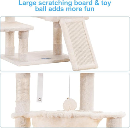 Hey-brother Cat Tree, Cat Tower for Indoor Cats, Cat House with Large Padded Bed, Cozy Condo, Hammocks, Sisal Scratching Posts, Big Scratcher, Beige MPJ006SM