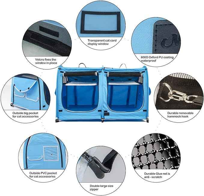 Mispace Portable 2 Pet Carriers for Cats Collapsible Cat Condo for Car Travel Pet Kennel Show Cages with Portable Carry Bag Hammocks Mats and Litter Box