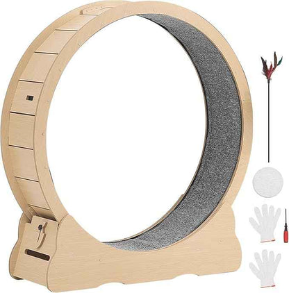 VEVOR Cat Exercise Wheel, 48 in Wooden Cat Running Wheel for Indoor Cats up to 28 lbs, Cats Treadmill with Carpeted Runway & Locking Mechanism, Quiet Roller Kitten Sport Toys for Pets Fitness & Health