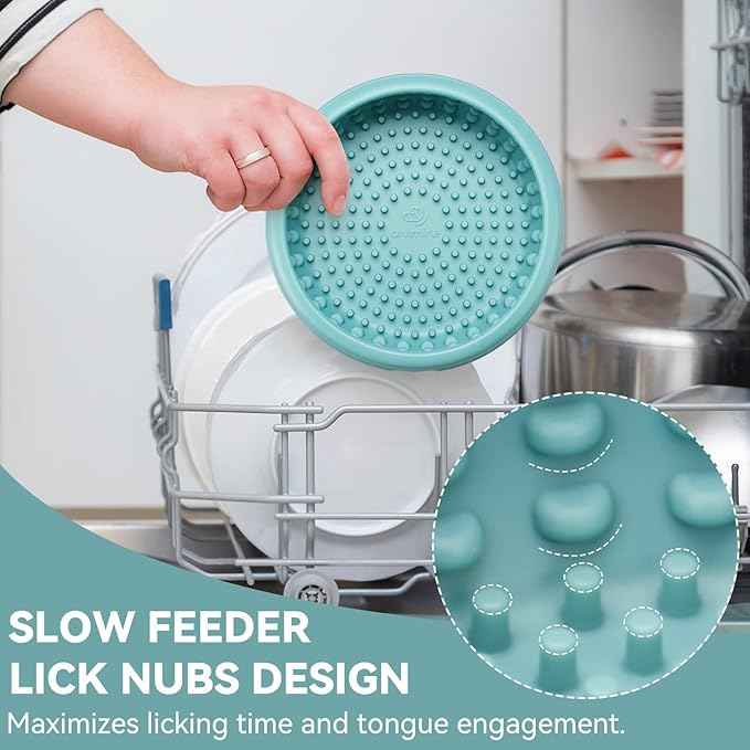 Dog Lick Bowl, Animire Freeze Lick Mat for Dogs, Non-Slip Slow Feeder Licking Bowl Enrichment Treat for Distraction Anxiety Relief, Food Grade Silicone, Dishwasher Safe(Teal,XL)