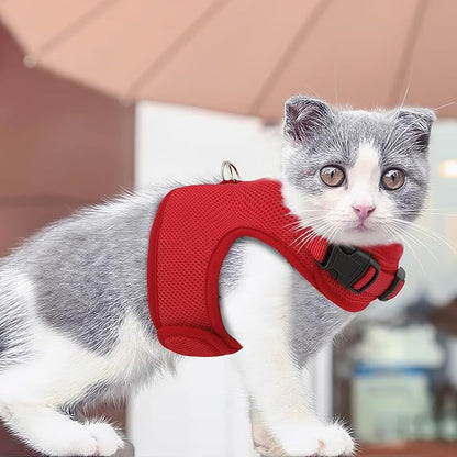 Athena Collection Adjustable Cat Harness with Velcro, Portable Small Sized Cat Vest Harness Breathable Comfy Escape Proof Cat Kitten Harness Pet Supplies for Outdoor Walking, Training, Red