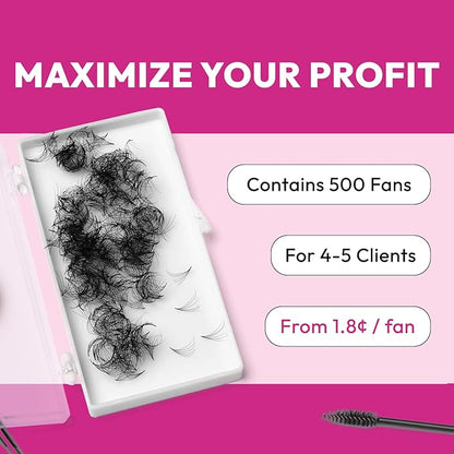 Eyesy Lash 500 Promade Fans - Volume Premade Lash Fans for Eyelash Extensions Pointy Base Handmade Loose Pre Made Eyelashes Middle Stem Soft and Lightweight (6D 0.07 C 13mm)