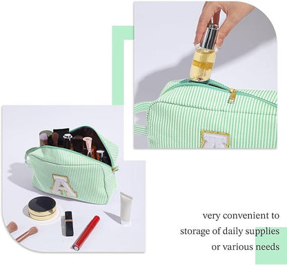 YOOLIFE Makeup Bag - Initial Makeup Bag Cosmetic Bag, Monogram Makeup Bags, Cosmetic Bag, Make Up Bag, Travel Toiletry Bag, Cute Makeup Pouch Makeup Case, Personalized Green Makeup Bags for Women L